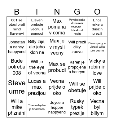 Stranger things Bingo Card