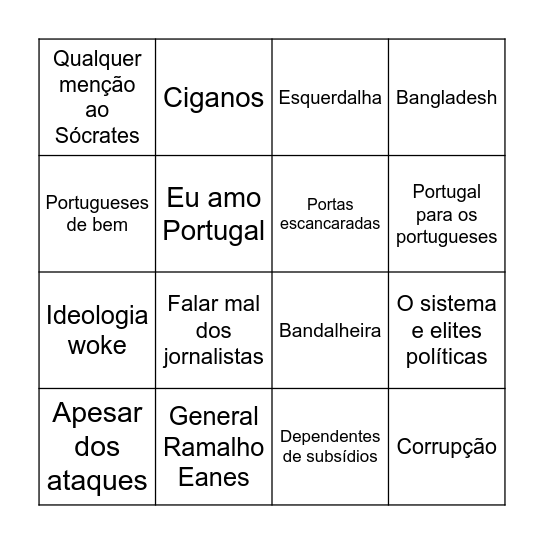 Bingo do Ventura Bingo Card