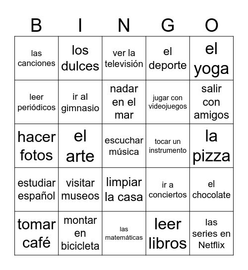 ¿Te gusta(n) …? Bingo Card