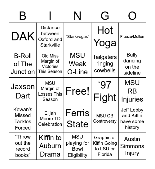 2025 Egg Bowl Bingo Card