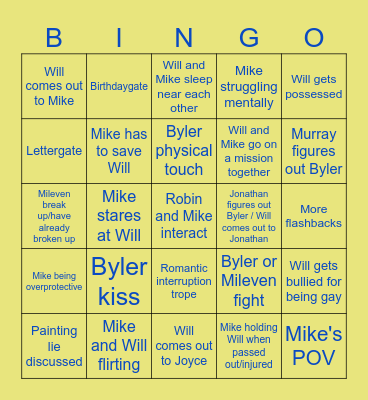 Stranger Things Byler S5 Vol. 2 Bingo Card