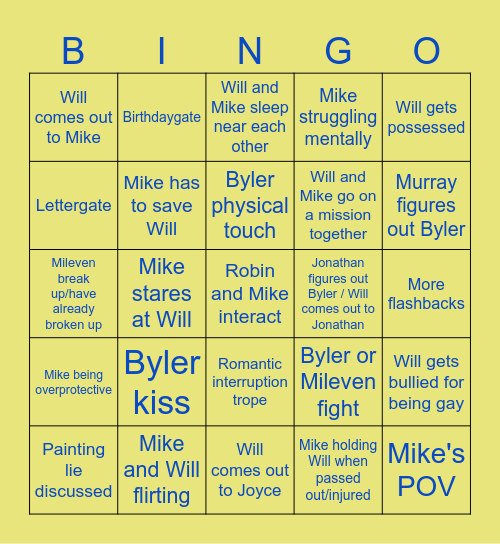 Stranger Things Byler S5 Vol. 2 Bingo Card