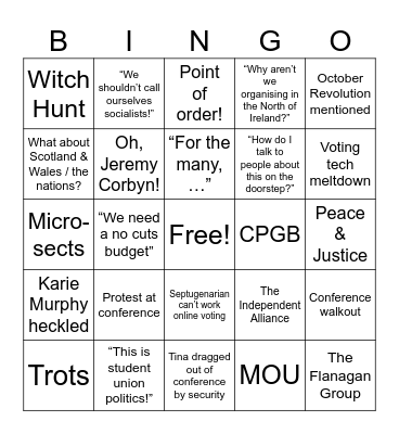 Your Party Founding Conference Bingo Card