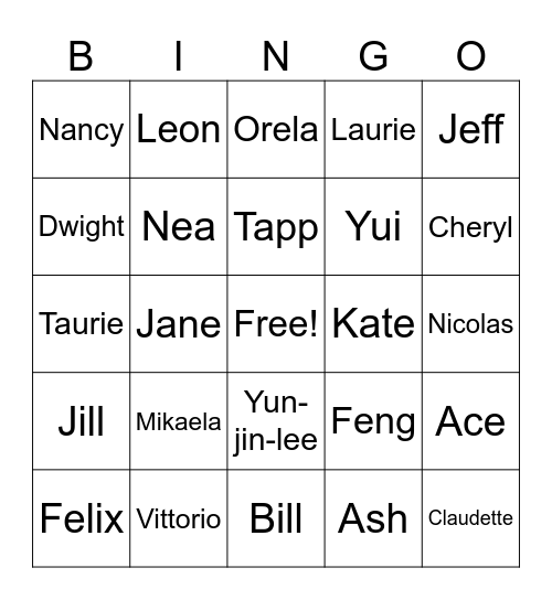 Bingo for killers Bingo Card