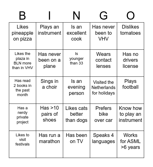 Team Bingo Card