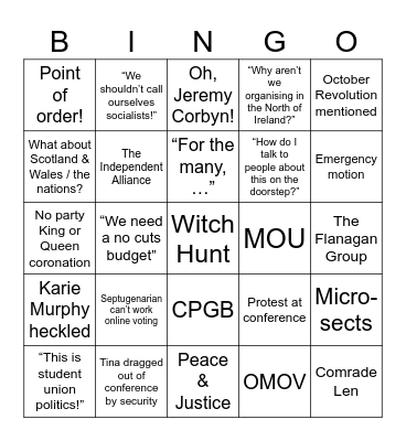 Your Party Founding Conference Bingo Card