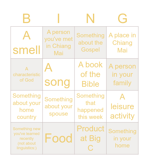 Thankful Bingo Card
