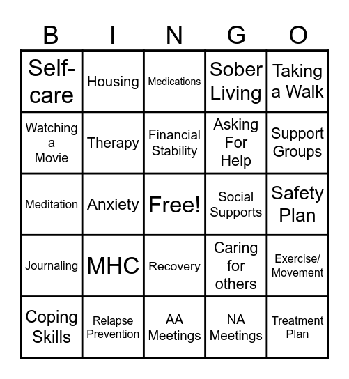 Mental Health Awareness Bingo Card