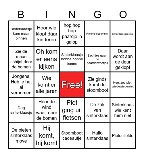 Sinterklaas bingo Card