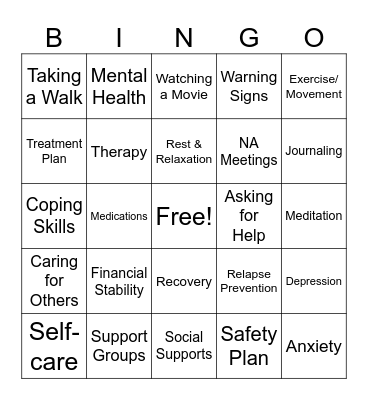 Mental Health Awareness Bingo Card