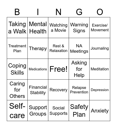 Mental Health Awareness Bingo Card