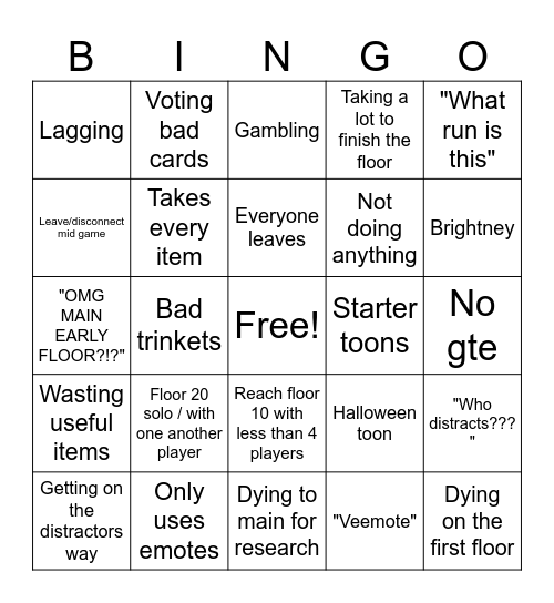Matchmaking Bingo Card