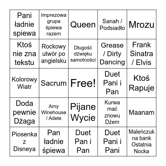 Karaoke Bingo Madafaka by PMR Bingo Card
