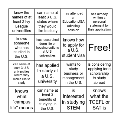 Find Someone who Bingo Card