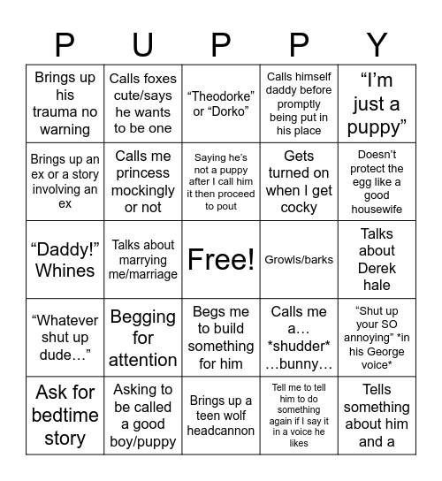 Puppy Bingo Card