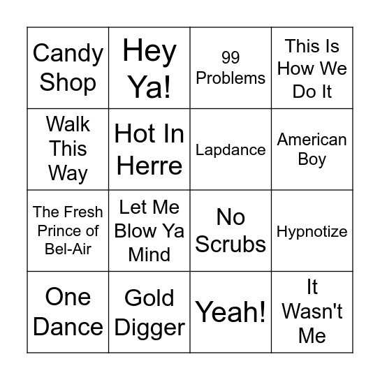 Music Bingo Round 1 Bingo Card