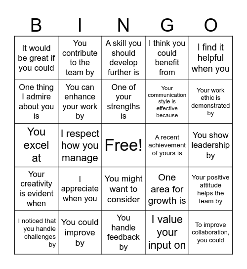 Feedback BINGO Card