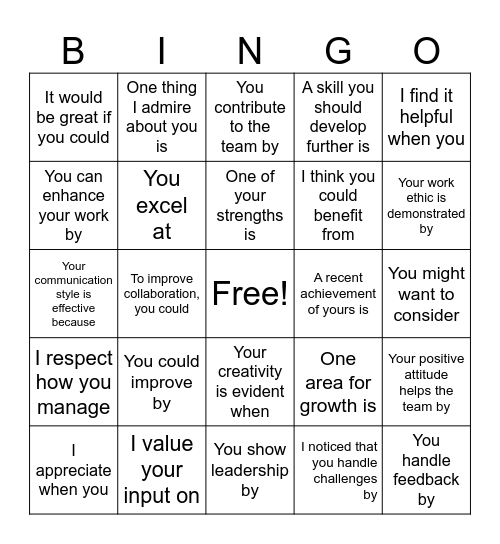 Feedback BINGO Card