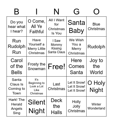 Holiday Music Bingo Card