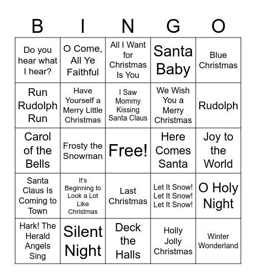 Holiday Music Bingo Card