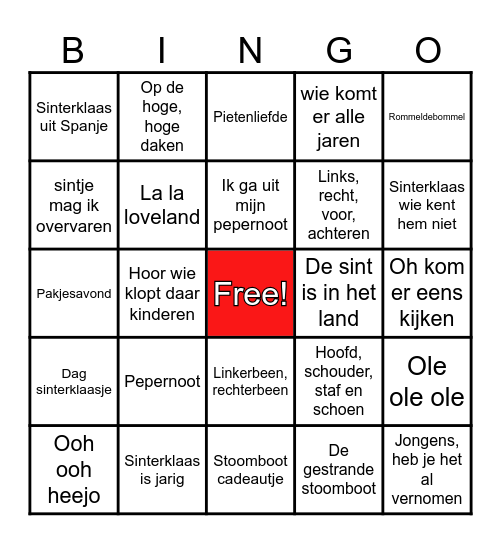 Sinterklaas bingo Card