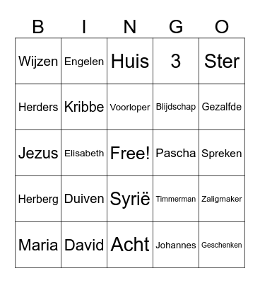 Kerst Bingo Card