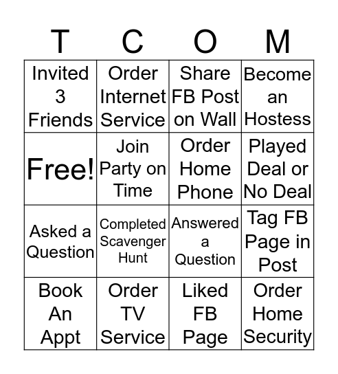 Telecom Bingo  Bingo Card