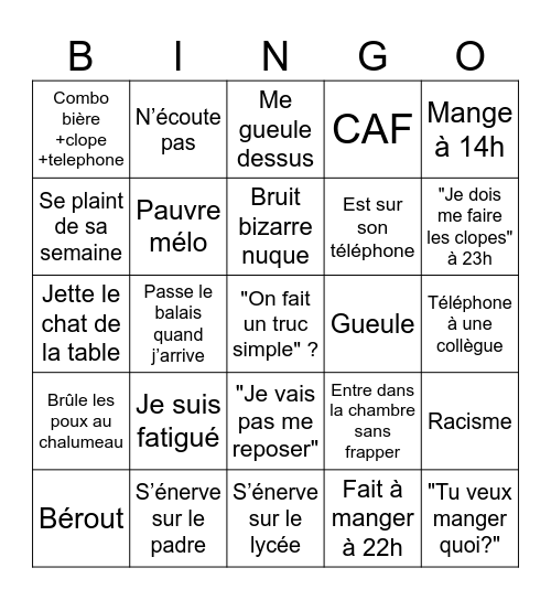 Un week end chez ma mere Bingo Card