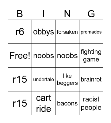 obby creator Bingo Card
