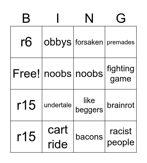 obby creator Bingo Card