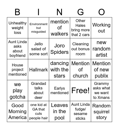 Thanksgiving Bingo Card