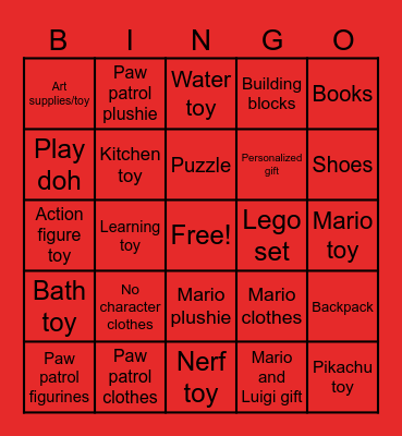 OASIS’S BIRTHDAY BINGO Card