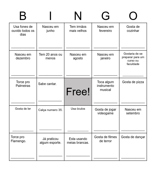 Bingo humano Bingo Card