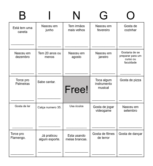 Bingo humano Bingo Card