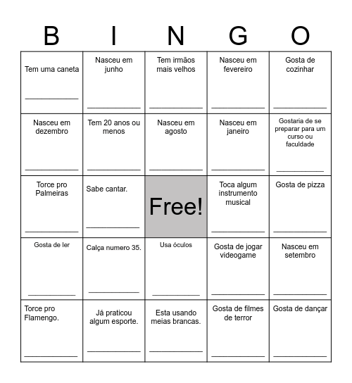 Bingo humano Bingo Card