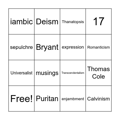 Thanatopsis Bingo Card