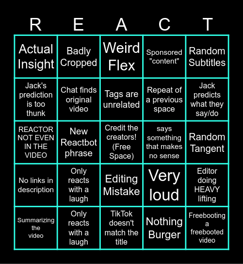 Bad Reactor Bingo Card