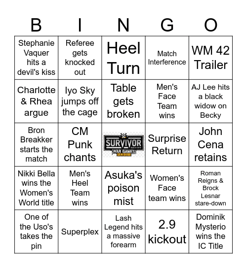 2025 Survivor Series Wargames Bingo Card