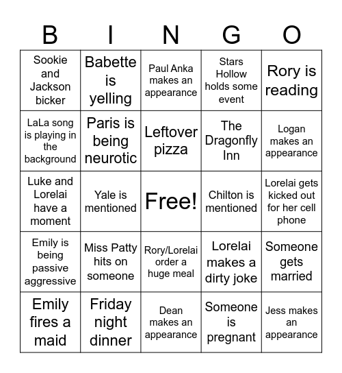 Gilmore Girls Bingo Card
