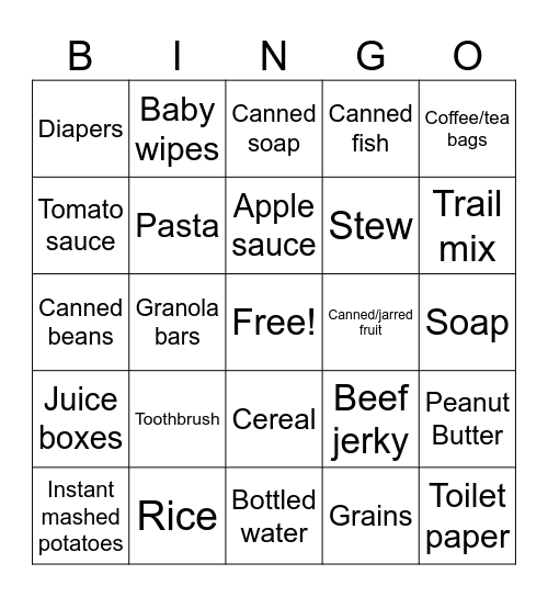 FOOD DRIVE BINGO Card