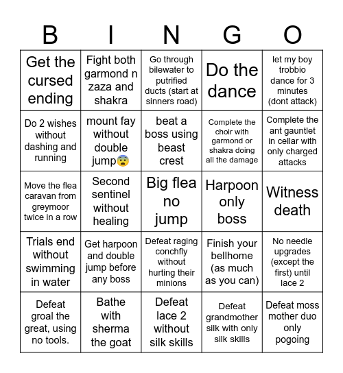 Silksong act 2 bingo Card