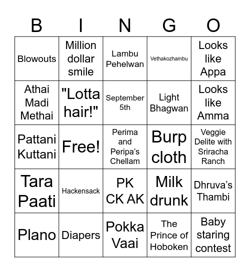 Advaith's Thottil Bingo Card