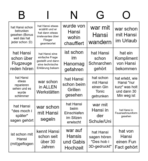 Hansi's Geburtstagsbingo Card