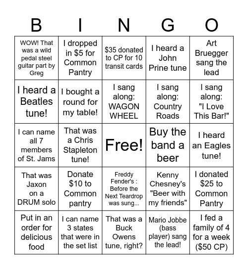 St Jams/ Common Pantry Bingo Card