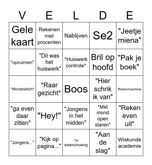 Van der velde bingo Card