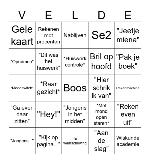 Van der Velde Bingo Card