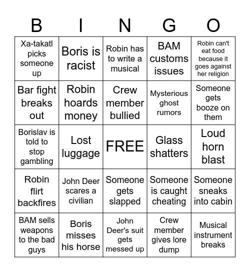 Yama Bingo Card