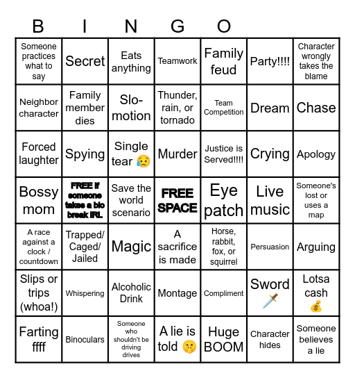 Any-Movie Movie Bingo Card