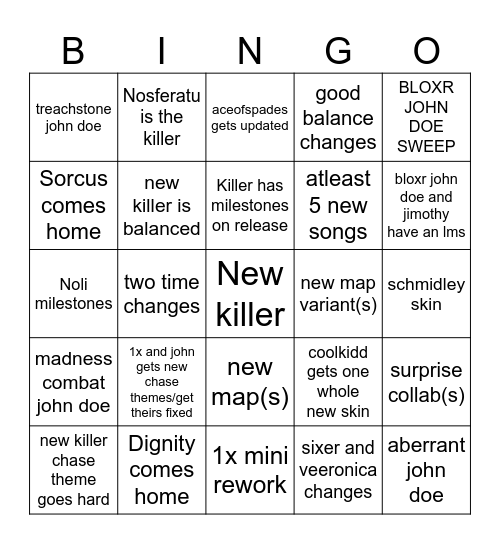 FORSAKEN MASQUERADE'S END Bingo Card