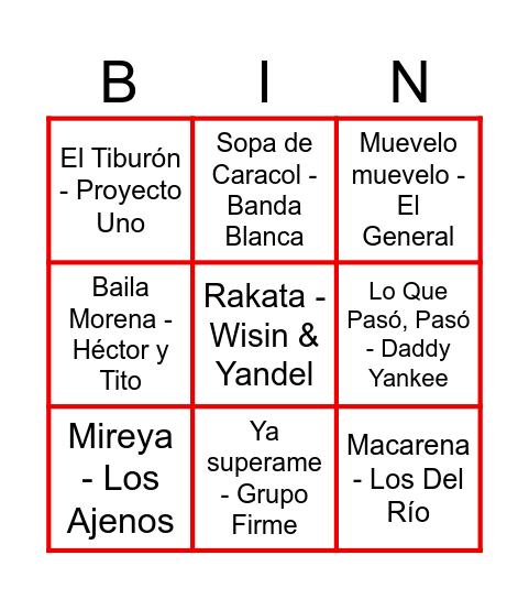 Bingo Musical Bingo Card